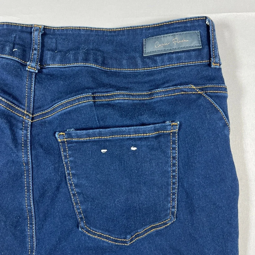 Copper Flash Denim Cut Off Shorts Womens 16W Blue Denim Cotton Dark Wash Raw Hem